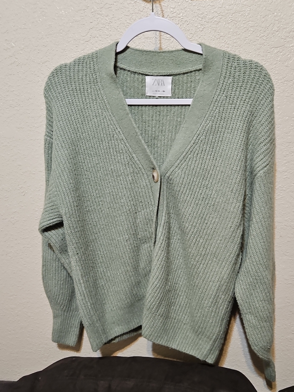 Zara Light Sage Green V-Neck Knit Cardigan